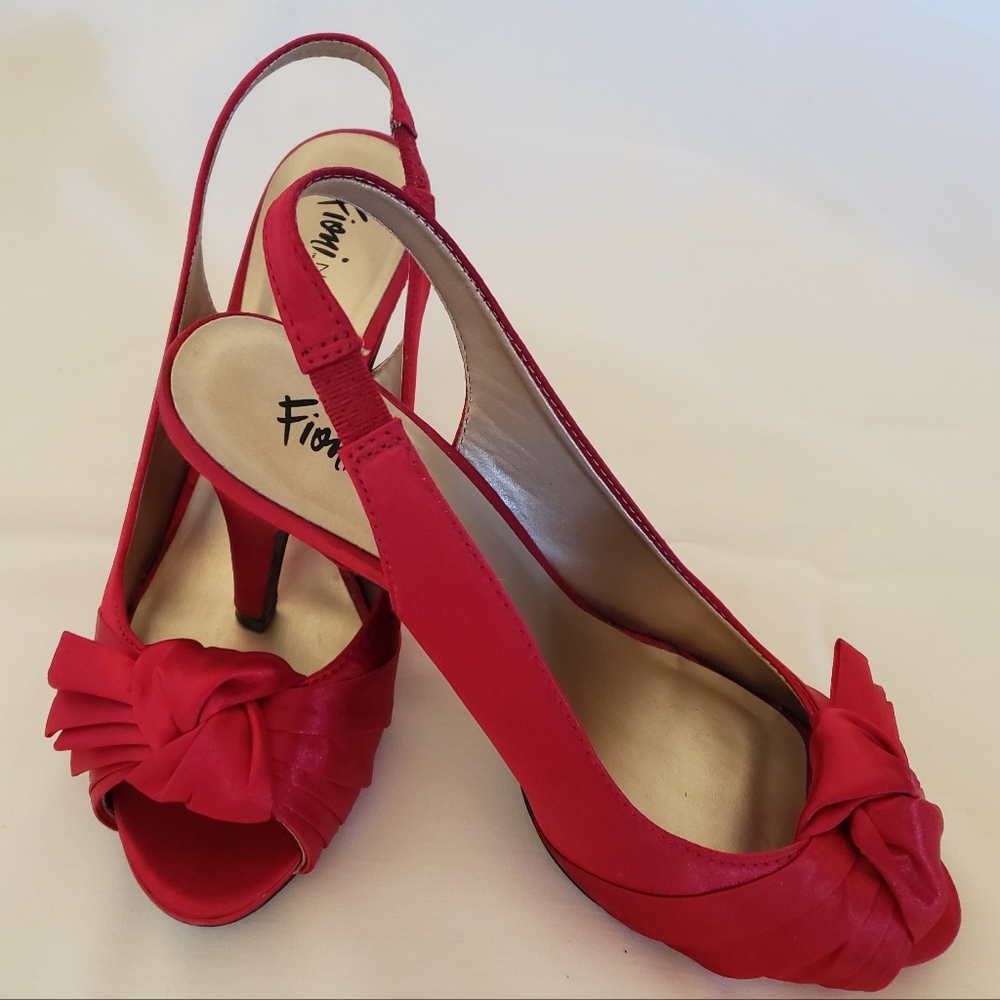Red satin heels
